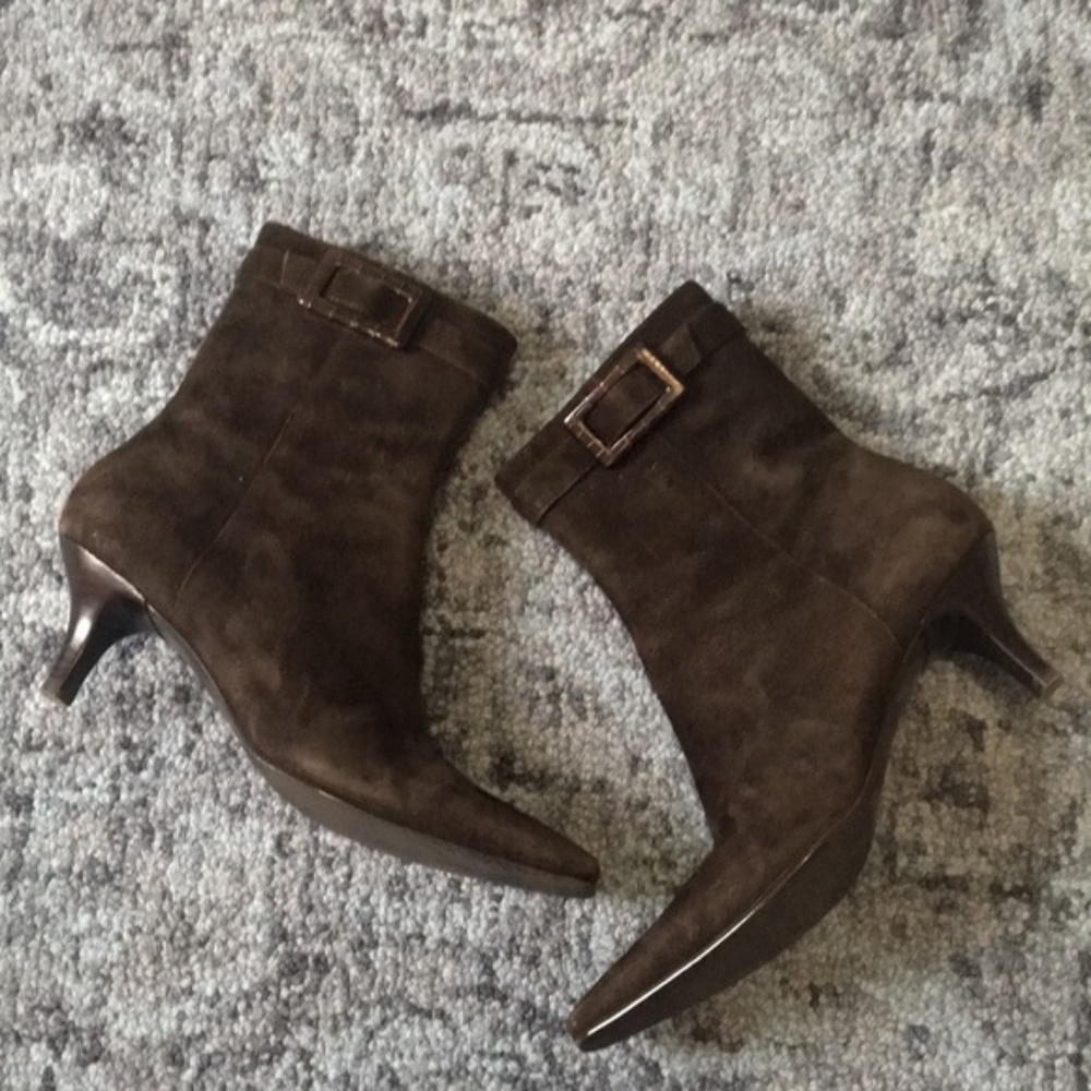 Ann Taylor Dark Brown Suede Heeled Ankle Boots